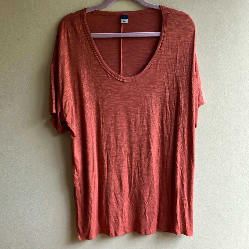 Old Navy Luxe Short Sleeve Slub Tee Size M Brick Rust Top